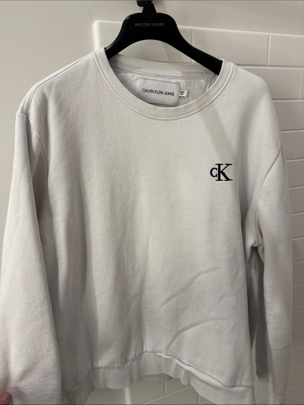 Calvin Klein Jeans White Crewneck Sweatshirt with Black CK Logo